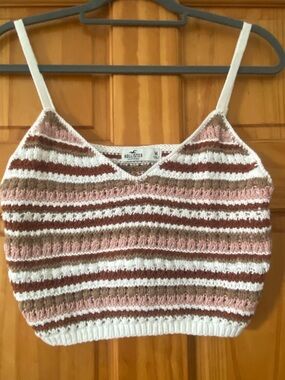 Hollister 100% Cotton Crochet Knit Striped Bralette Top Boho Coastal Crop M